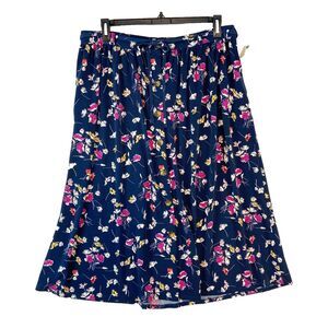 Terra &‎ Sky Skirt Women's 0X (XL) Blue A-Line Midi Floral Button Front Belted